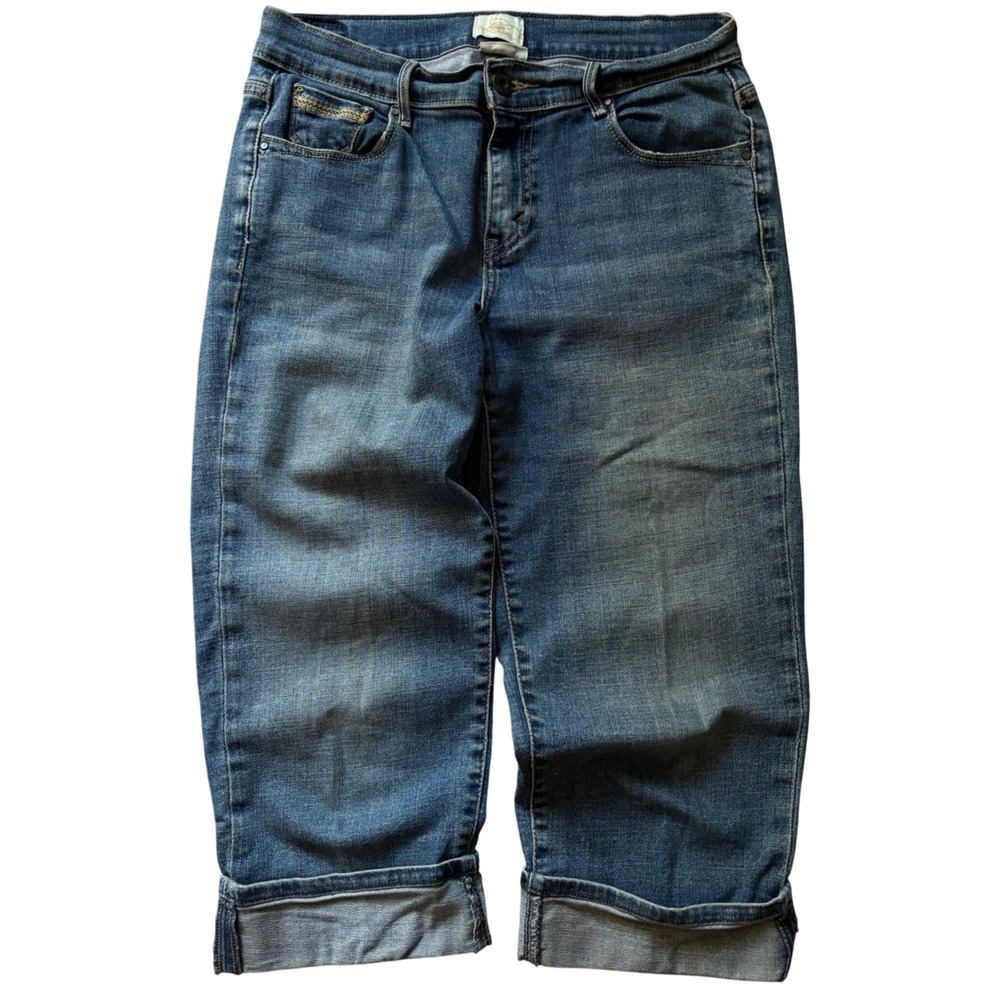 Levis 515 Capri Jeans Womens 12 Blue Denim Medium Wash Cuffed Cropped Pants